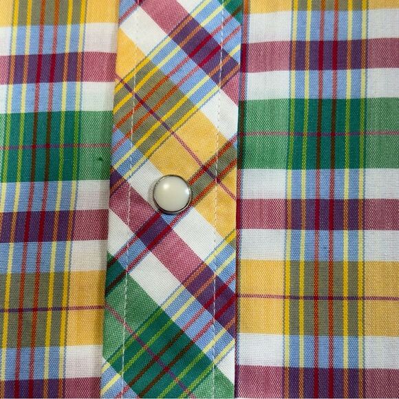 VTG Wrangler Shirt Womens Large USA Long Sleeve Pearl Snap Western Plaid Ranch - Picture 7 of 13